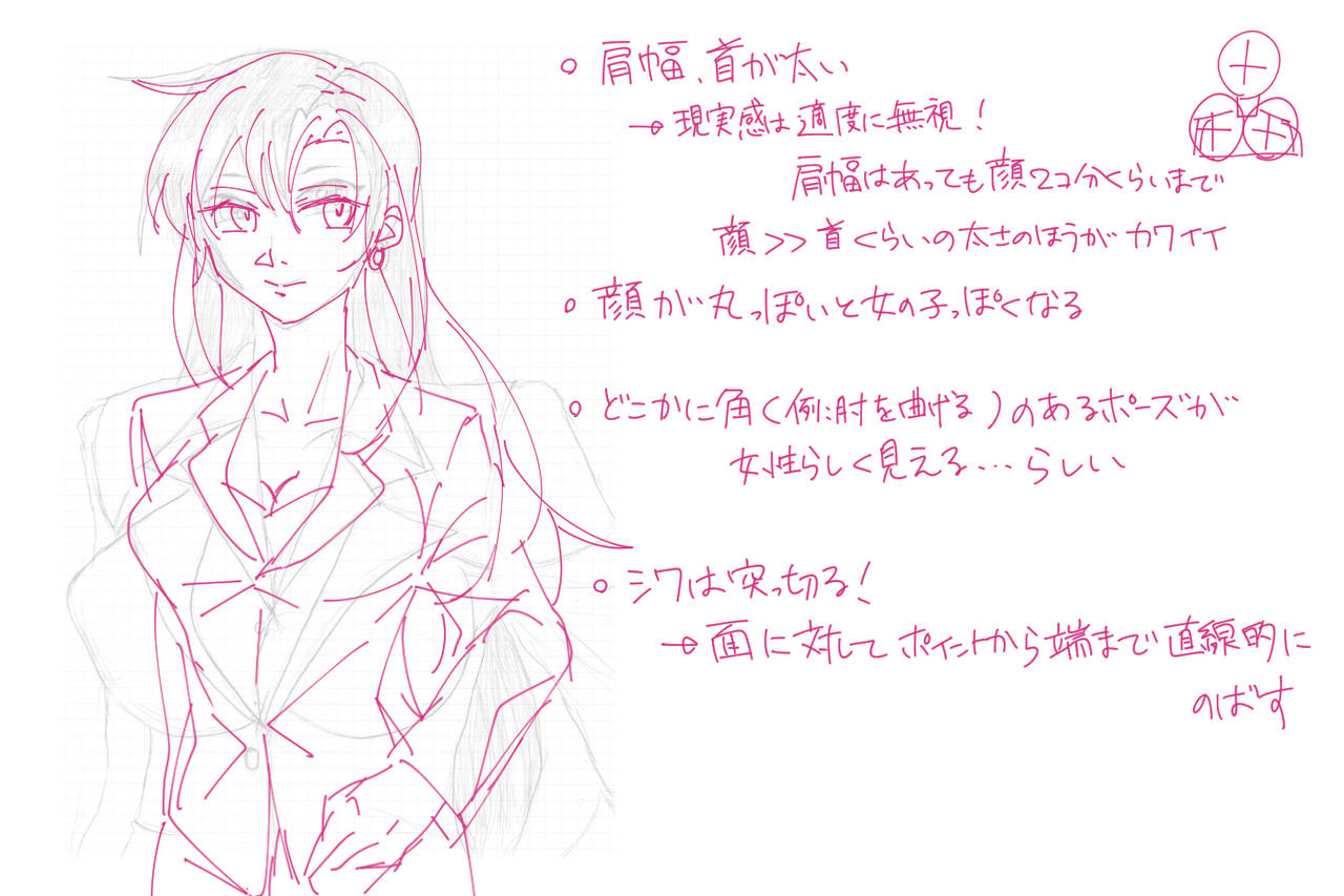 絵 イラスト 肩幅と首を調整すると大分女性らしくなると思います デッサン速報