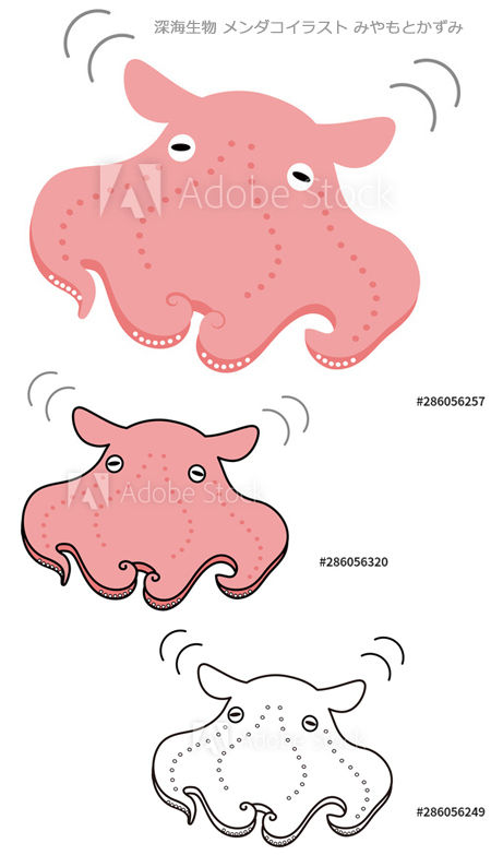 ストックイラスト 深海生物 メンダコのイラストと塗り絵です 教科書等の教材イラストレーター みやもとかずみのイラスト素材 ๑ ๑