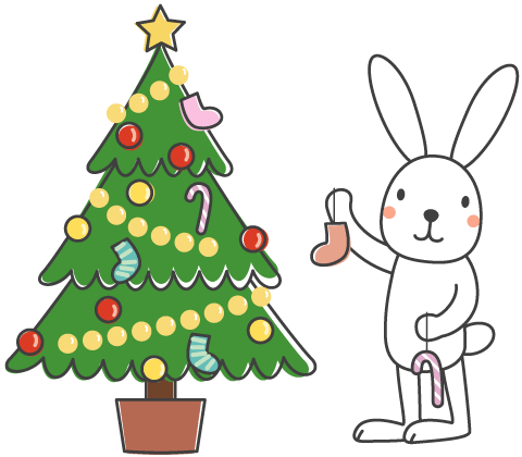 クリスマスツリーとうさぎのイラスト・絵カード