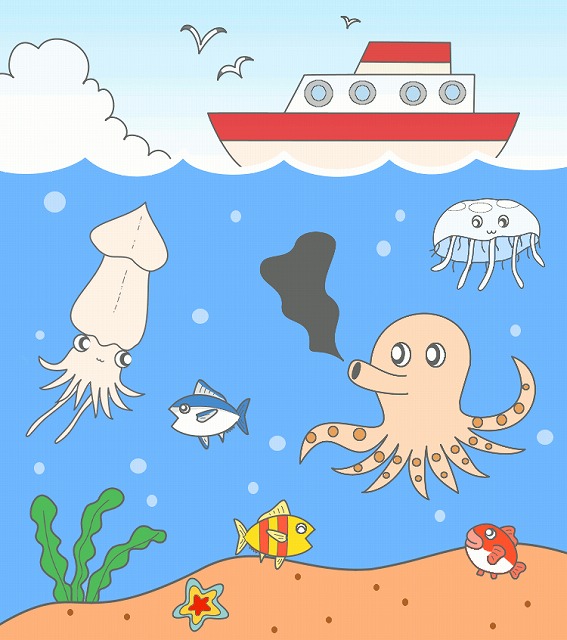 幼稚園児のイラスト 絵カード 海の生き物のイラスト 絵カード素材 海 タコ イカ くらげ 魚 ひとで 海草のイラスト