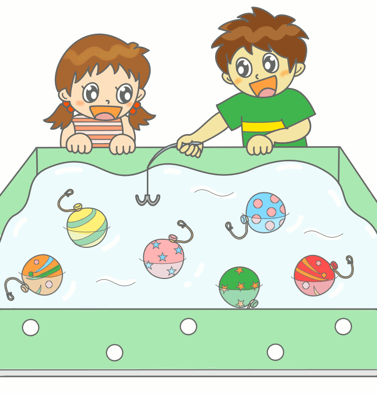 幼稚園児のイラスト 絵カード ヨーヨーつりのイラスト 絵カード素材 お祭りのイラスト