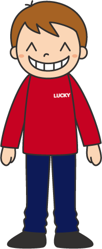 幼稚園児のイラスト・絵カード:赤いTシャツの笑っている男の子と後ろ姿のイラスト