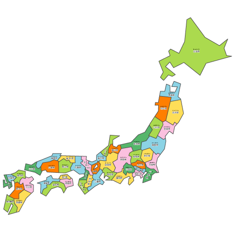 日本地図のイラスト・絵カード