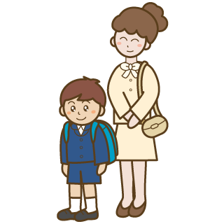 小学生の男の子とお母さんのイラスト