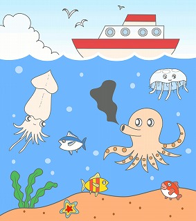 海の生き物のイラスト｜魚・タコ・イカ・ひとで・くらげ・海草・海