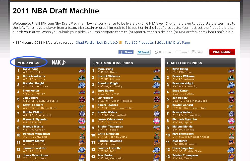 Nba Espnの 11 Nba Draft Machine で指名順位を予想しよう I Love Nba Nakのブログ