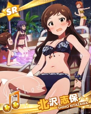ミリシタ 登場人物は北沢志保ちゃんで黒のビキニ 色は自信ありませんが でプールサイドに仰向けで横になっているといった画像です ミリシタまとめ速報