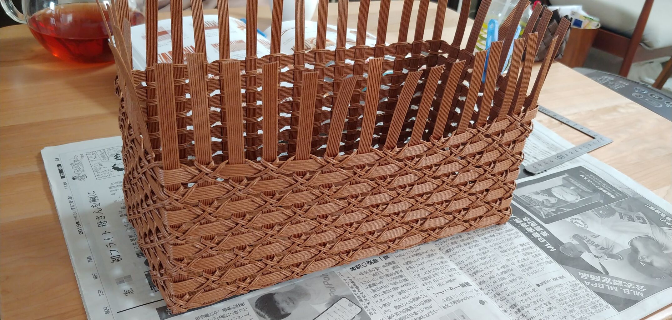 エコクラフト 収納かご完成 いなかぼっちで物作り三昧 エコクラフト 収納かご完成 いなかぼっちで物作り三昧