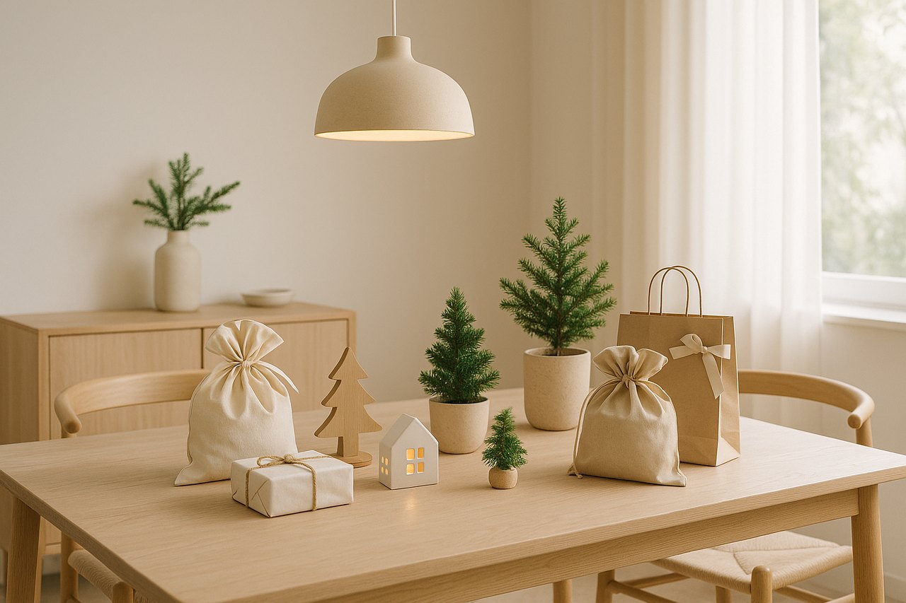 冬のクリスマス小物が並んだ暖かい室内のイメージ