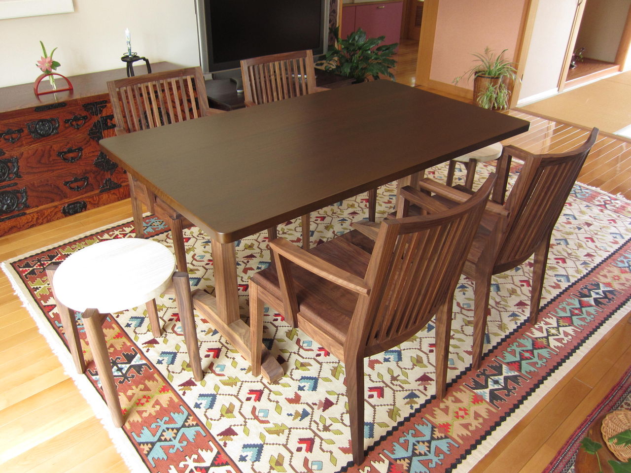 桐 ダイニングテーブル 木製長方形テーブルと6脚の椅子セット