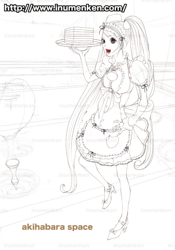 秋葉原のメイドの絵 線画 イラスト 漫画描く犬さん 秋葉原のメイドの絵 線画 イラスト 漫画描く犬さん