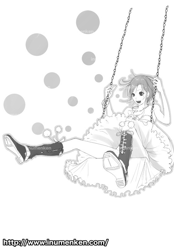 女子がブランコ乗っている絵 線画 イラスト 漫画描く犬さん