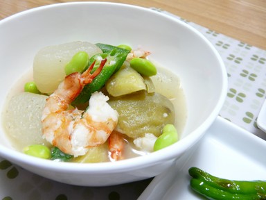 夏野菜とえびの利休煮