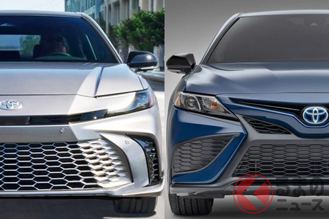 トヨタが新型「カムリ」世界初公開！ 約7年ぶりの大規模刷新で最新「ハンマーヘッド顔」に!? 新カムリは何が変わった？