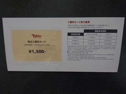 タビオの株主優待ゲット