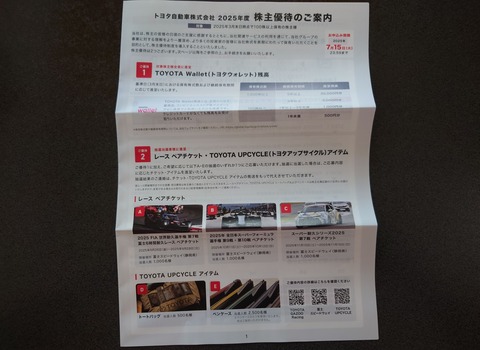 トヨタの株主優待ゲット