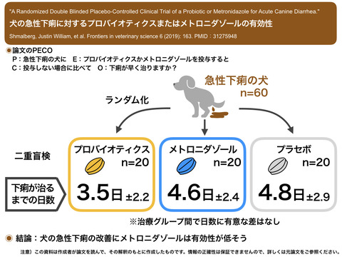 犬のl急性下痢に対するプロバイオティクスとメトロニダゾールの効果