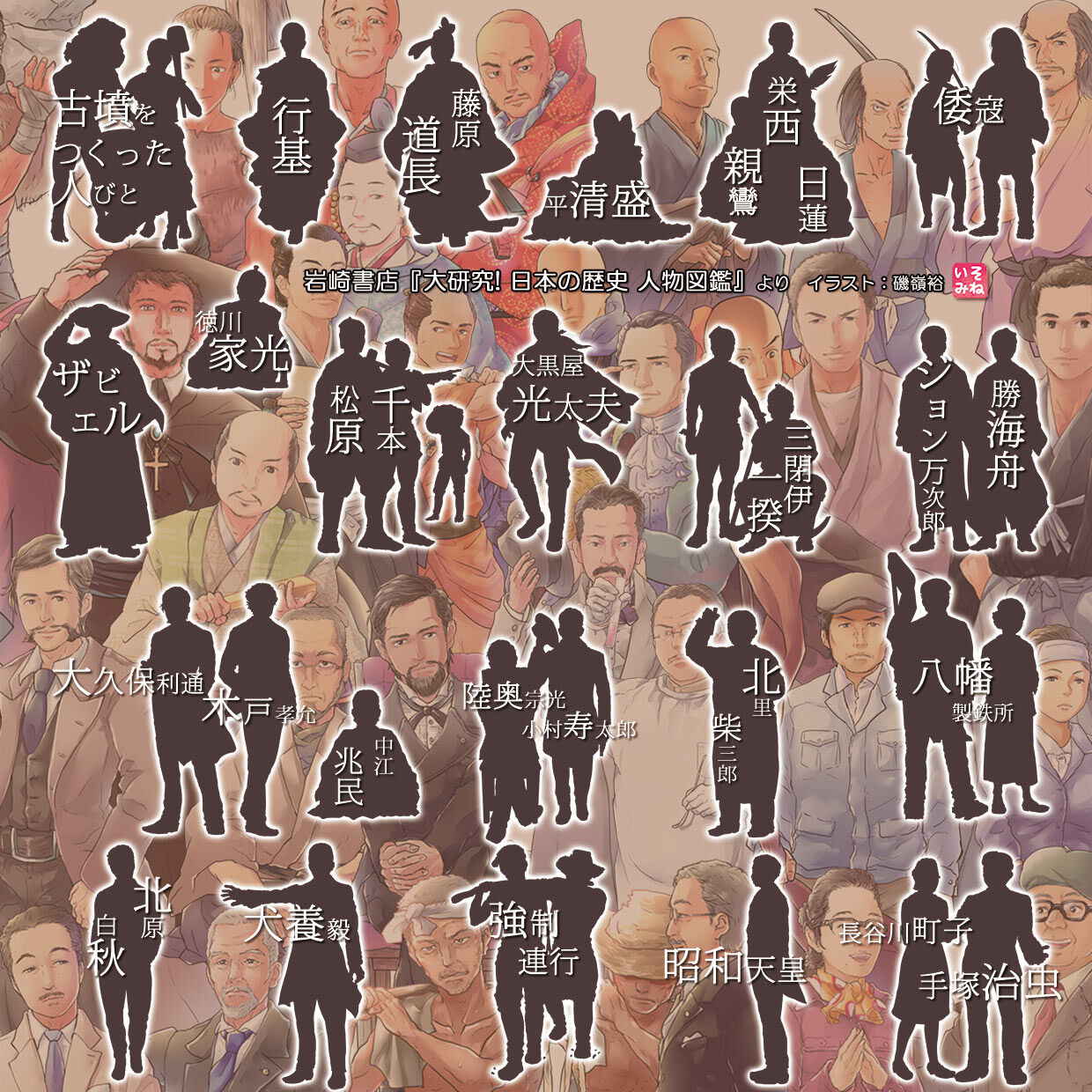 告知 岩崎書店 大研究 日本の歴史人物図鑑 全5巻人物イラスト めも