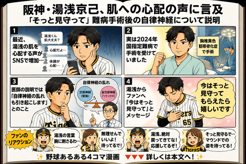 阪神・湯浅京己、肌を心配する声に言及…難病手術後の「自律神経の乱れ」を説明