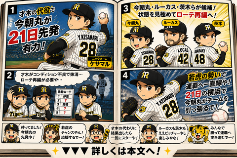 阪神・今朝丸裕喜、才木の代役で21日先発有力！ローテ再編の切り札となるか