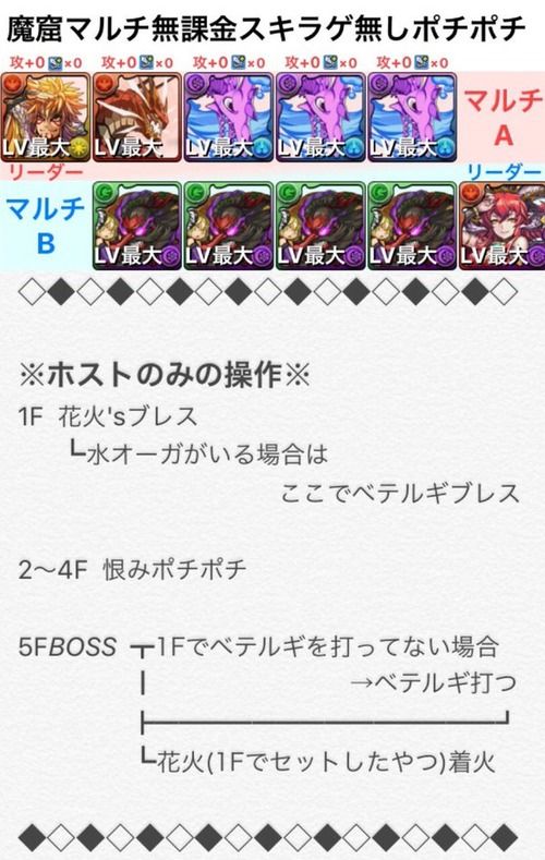 【パズドラ】魔窟マルチ無課金スキル上げなしポチポチパーティきたー！！【サブ編成】