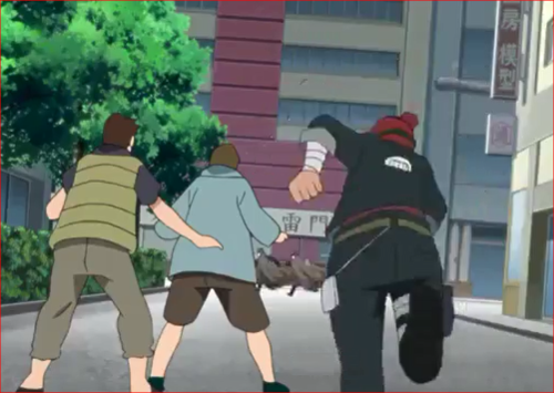アニメBORUTO44話、強盗団を追いかけるイワベエ