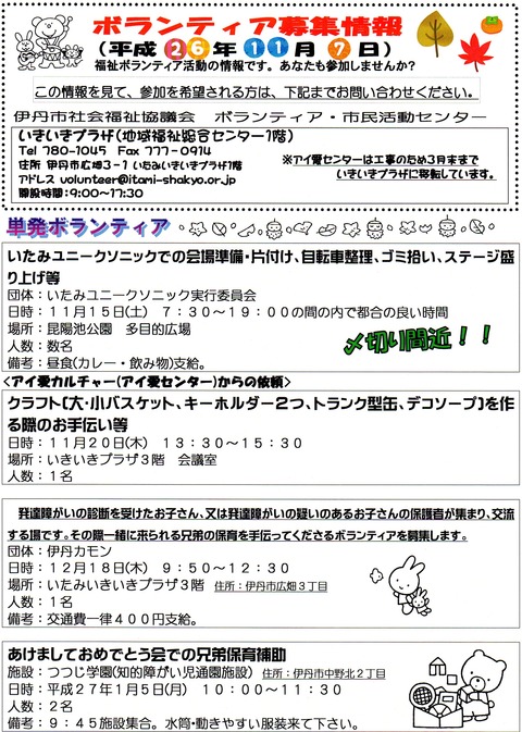 ボラ情報(11月7日)