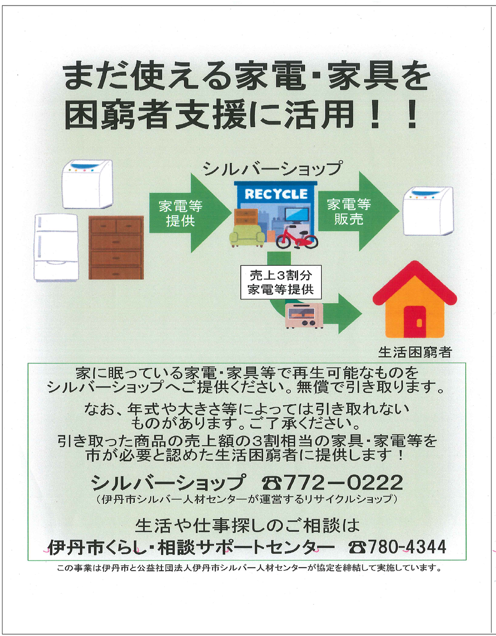 あなたの家具 家電を生活困窮者支援に役立てませんか 1 31up 伊丹市社会福祉協議会のブログ