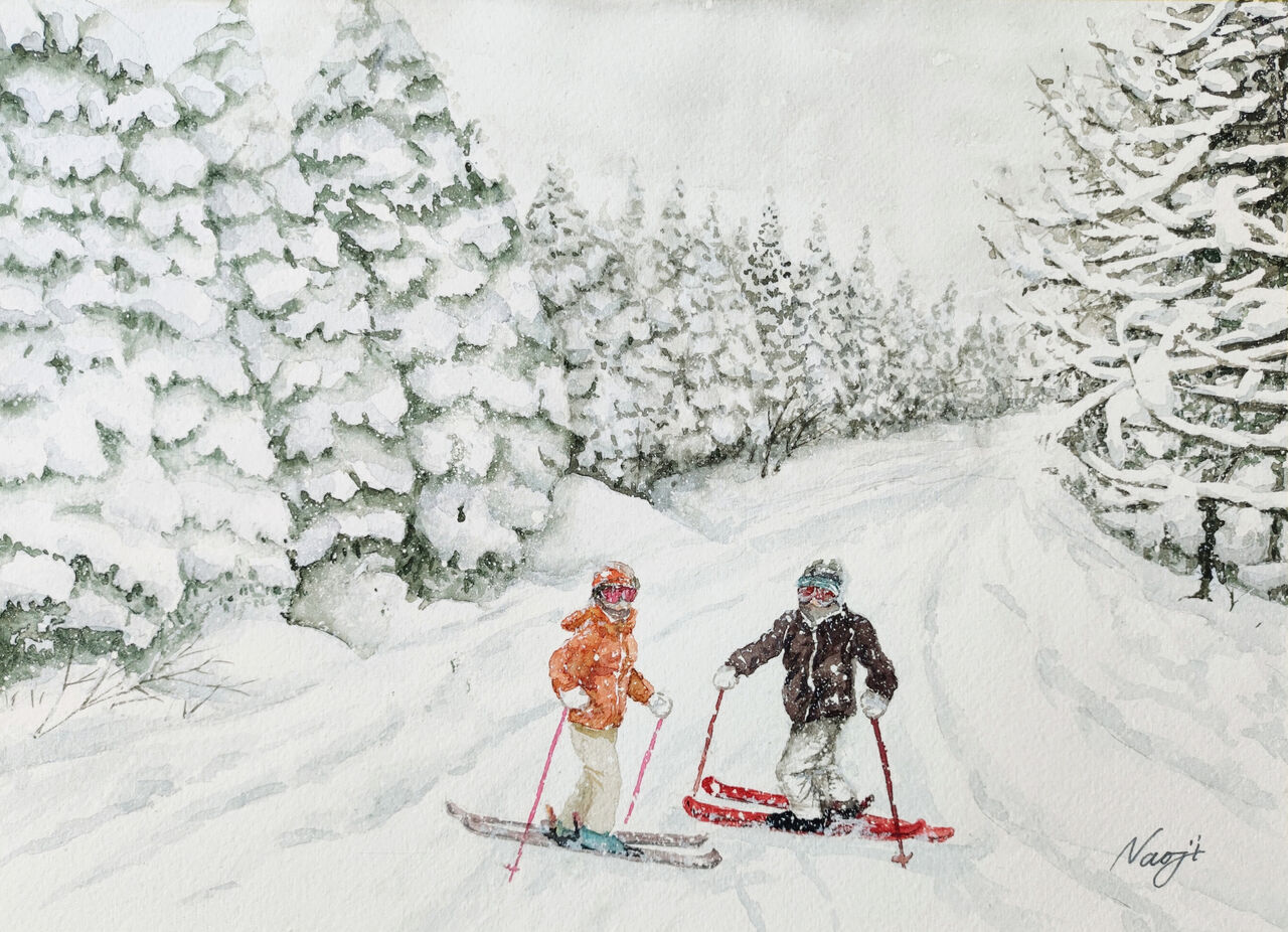 油絵作品(早春の赤倉スキー場) 絵画