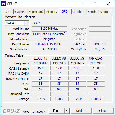 CPU-ZでもXMPプロファイルを確認できる。
