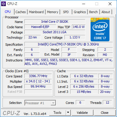 検証に使用したのはIntel Core i7-5820K
