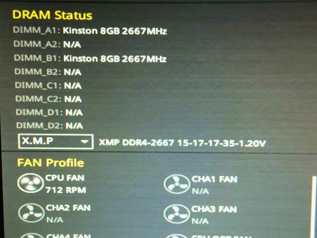 プロファイルは「XMP DDR4-2667-15-17-17-35-1.20V」と言う表示だ。