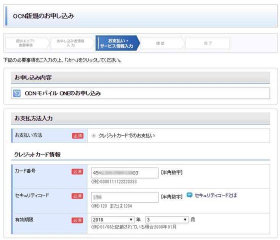 支払いにはクレジットカードによる決済が必須となっている。