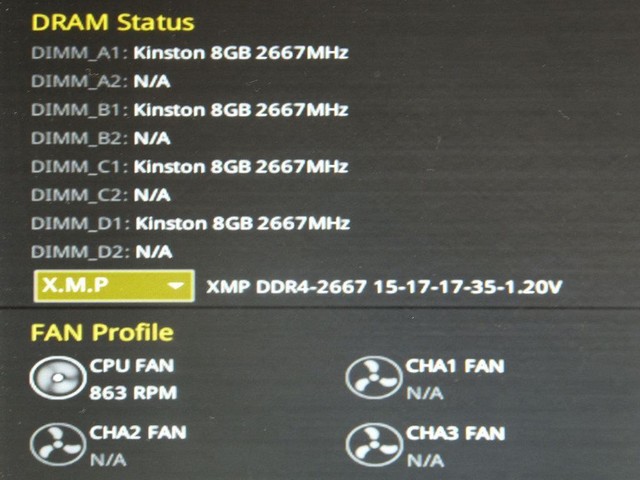 プロファイルは「XMP DDR4-2667-15-17-17-35-1.20V」と言う表示だ。