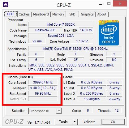倍率を40倍にした状態のCore i7 5820K