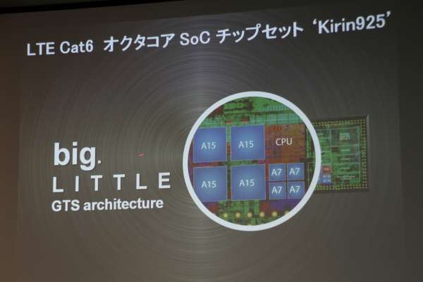 「ARM Cortex-A15/1.8GHz」と「Cortex-A7/1.3 GHz」で構成された8コアプロセッサー