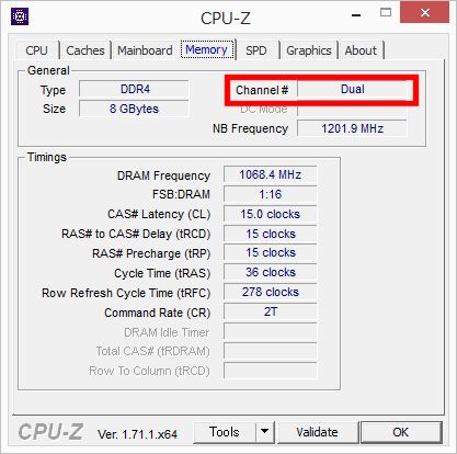 デュアルチャネル時(半分の8GB)