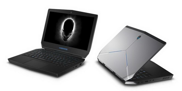 Two Dell Alienware 13 (R2 Echo MLK) Non-Touch notebook computers side-by-side, one facing front left and one facing back right.