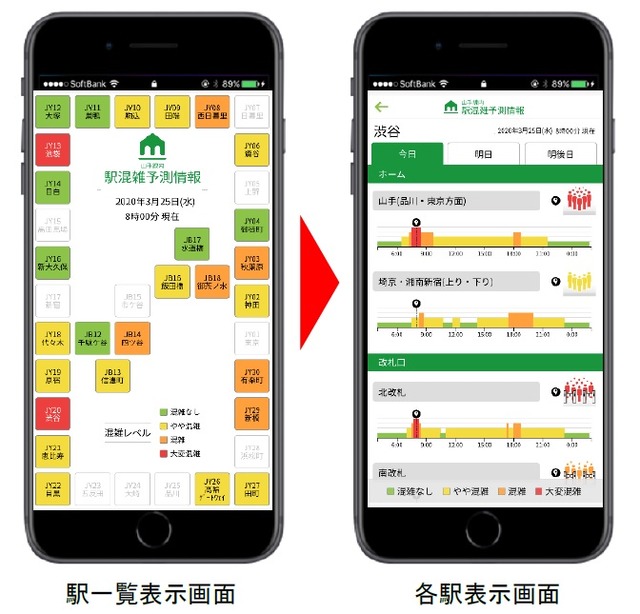 スマホアプリ「山手線内 駅混雑予測情報」