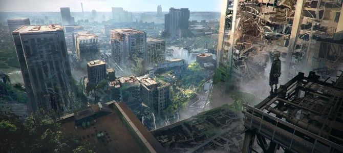 ニーアレプリカント新作 荒廃した街並みを見下ろす少年のアートワーク公開 ゲーム情報のいとま