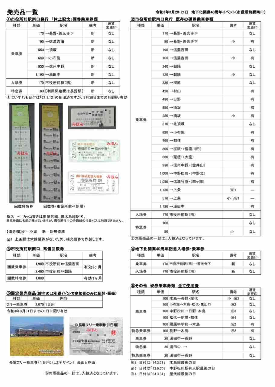 2日間のみの復活営業！？限定デザインの硬券乗車券購入のチャンス！長野電鉄『市役所前駅南口』で『地下化開業40周年イベント』開催。3月20日