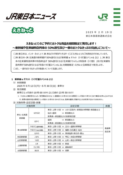 新幹線 eチケット 特急トクだ値スペシャル21