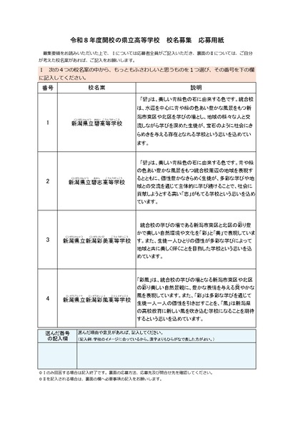 北高 豊高 県立高等学校 校名案募集