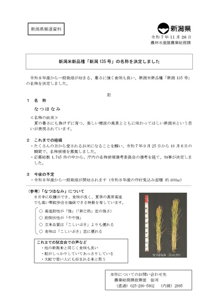 新潟135号 なつほなみ