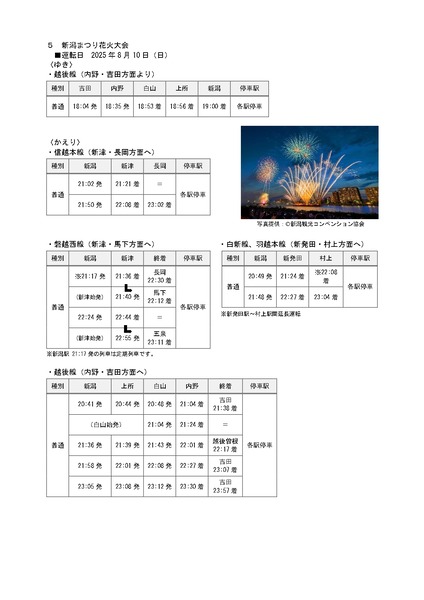 臨時列車 新潟まつり大花火大会