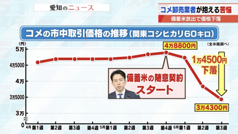 【悲報】米の卸売業者「助けて。価格下落で損しそうなの」