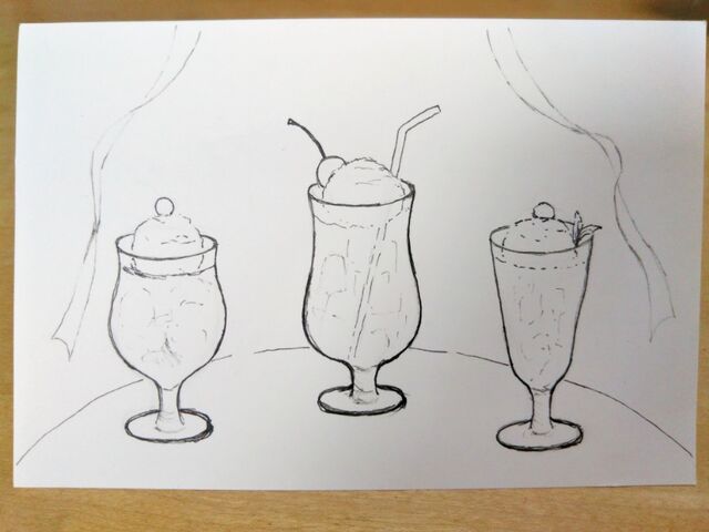 お絵描き／青と赤のクリームソーダ♪ : 出来たをさがそ！