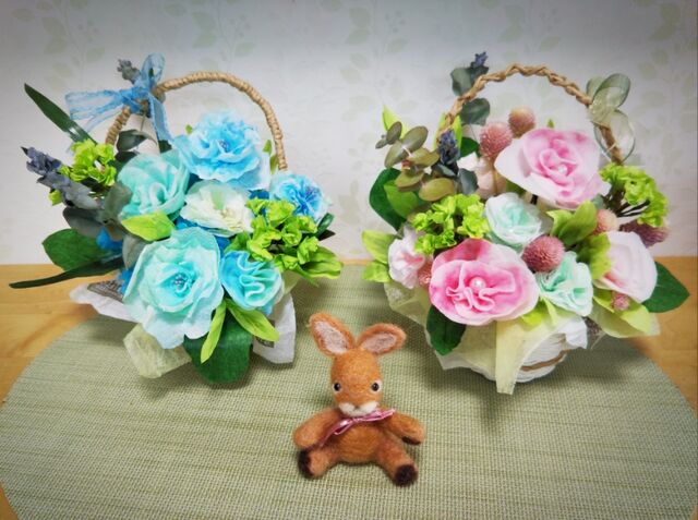 ペーパーフラワー おまけのミニアレンジ作成 お供え花の完成です 出来たをさがそ