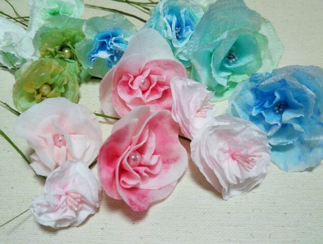 ペーパーフラワー 紙紐と紙コップで籠を編む 出来たをさがそ