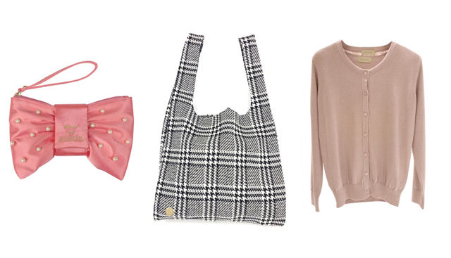 パールリボンポーチ、pink ribbon bag、cotton rayon silk/ ansenble